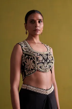 New Season Festive 2024-Bustier Top-Crepe Silk Black-AS121-Fashion Wedding Edit Aarti Sethia