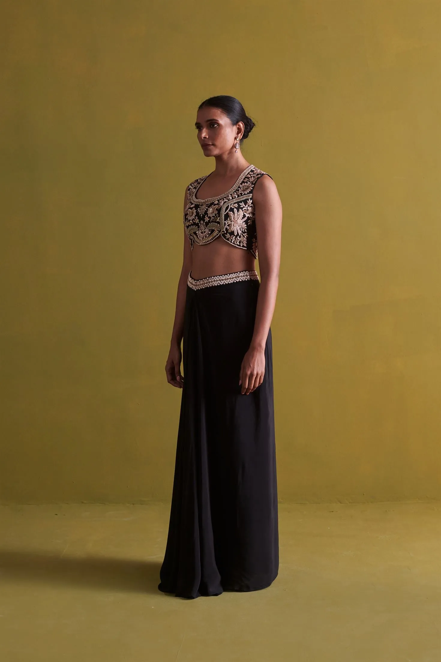 New Season Festive 2024-Coord Set-Crepe Silk/Bemberge Satin 2pcs Black-AS118-Fashion Wedding Edit Aarti Sethia