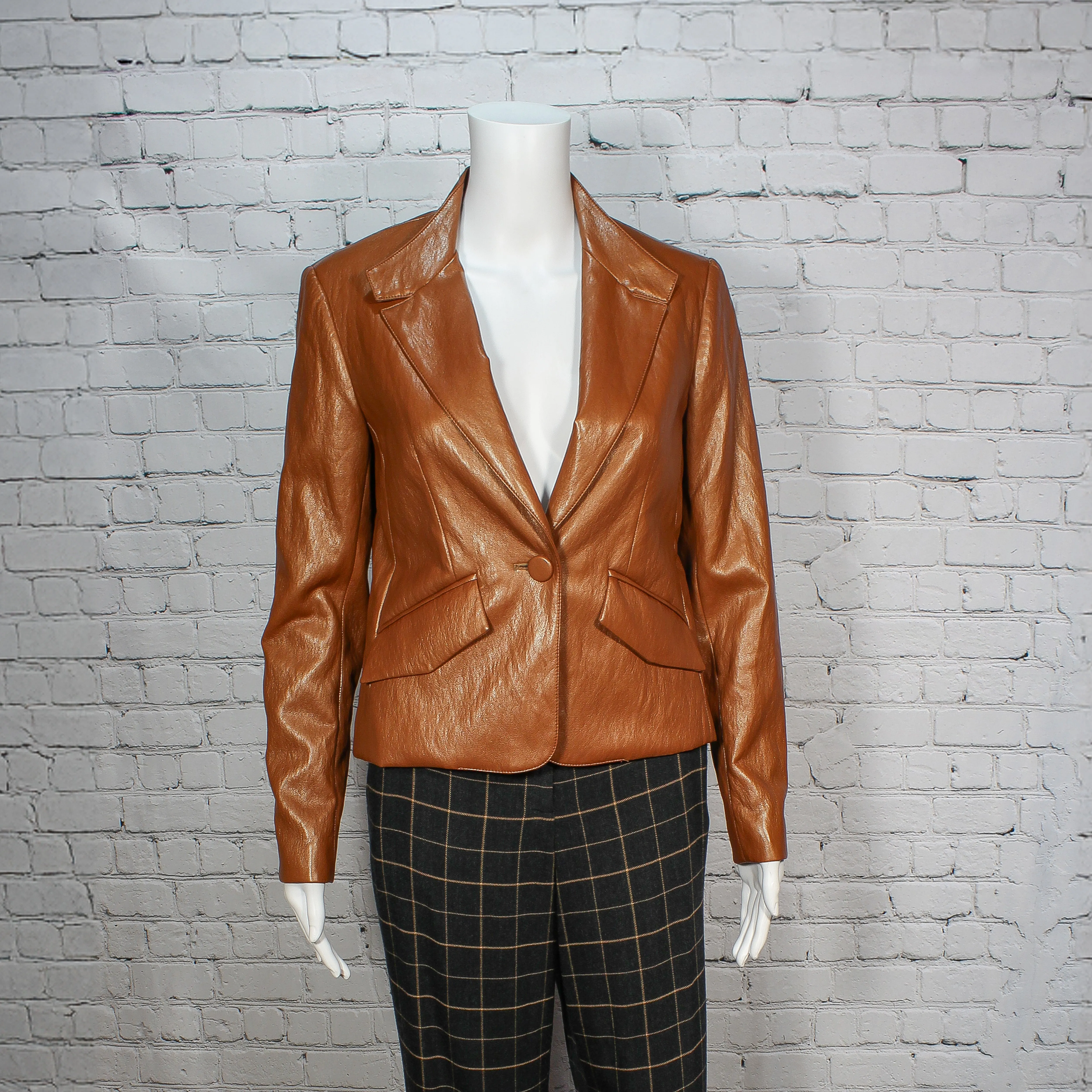 Nicki L Faux Leather Jacket in Saddle by Drew