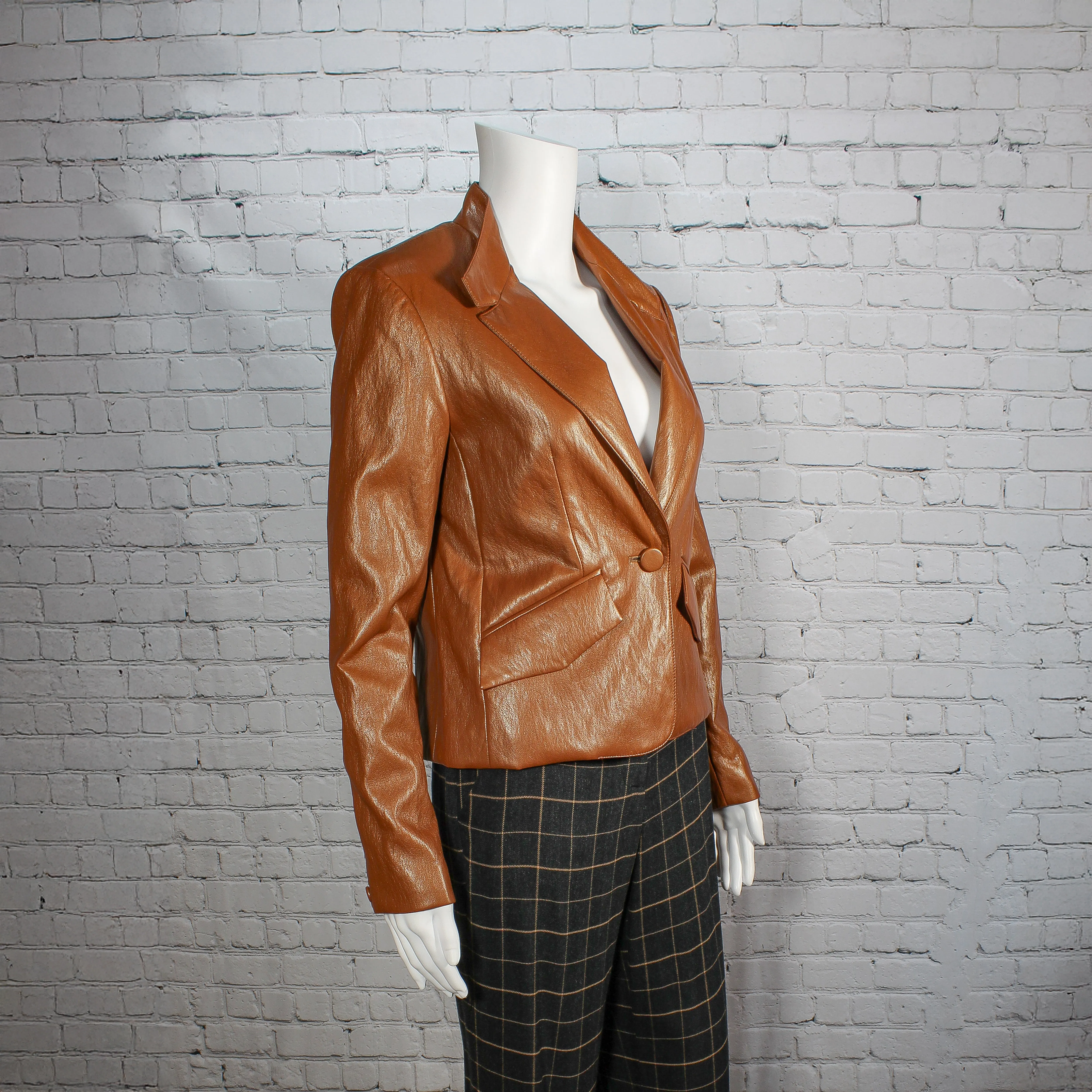 Nicki L Faux Leather Jacket in Saddle by Drew
