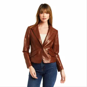 Nicki L Faux Leather Jacket in Saddle by Drew