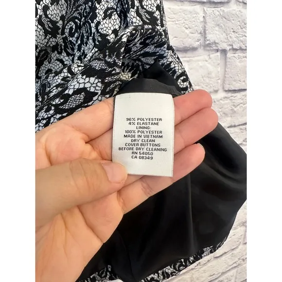 Nipon Boutique Skirt Suit Set Black White Lace Floral Size 16