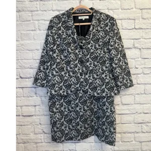 Nipon Boutique Skirt Suit Set Black White Lace Floral Size 16