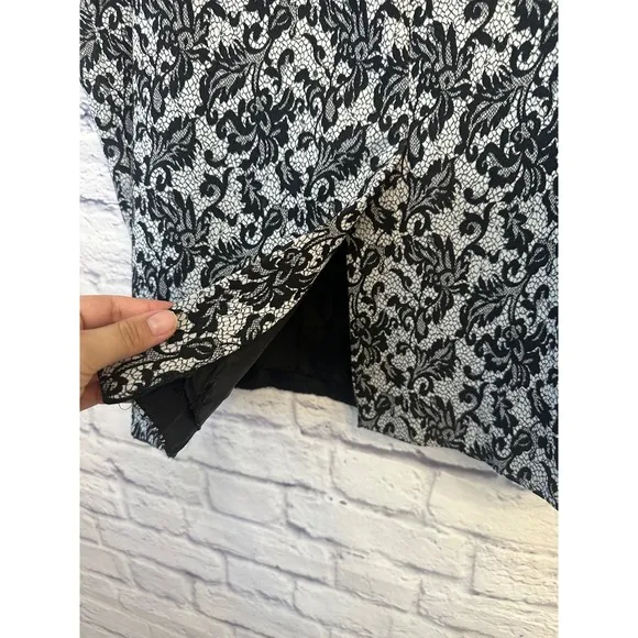 Nipon Boutique Skirt Suit Set Black White Lace Floral Size 16