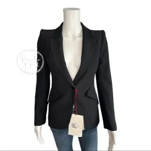 NWT Alexander McQueen Peak Shoulder Leaf Crepe Jacket in Black One Button Blazer IT 36