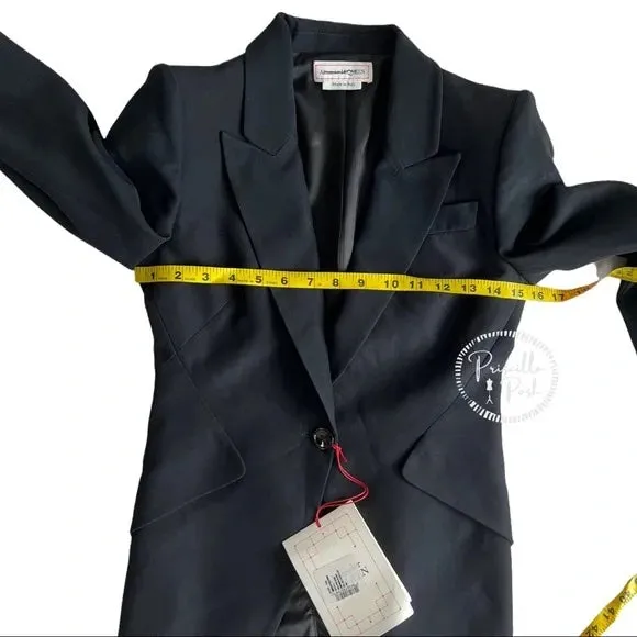 NWT Alexander McQueen Peak Shoulder Leaf Crepe Jacket in Black One Button Blazer IT 36