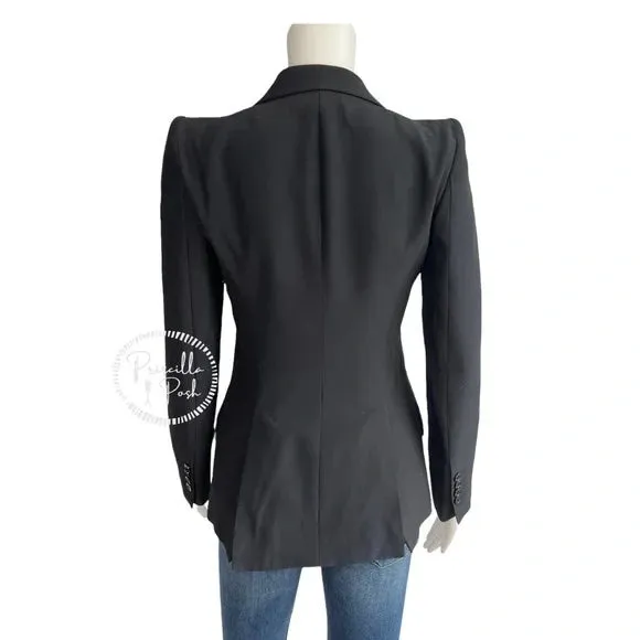 NWT Alexander McQueen Peak Shoulder Leaf Crepe Jacket in Black One Button Blazer IT 36