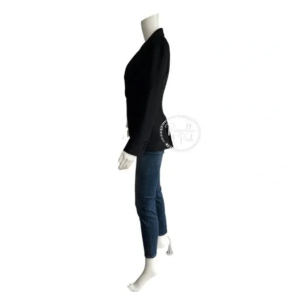 NWT Alexander McQueen Peak Shoulder Leaf Crepe Jacket in Black One Button Blazer IT 36