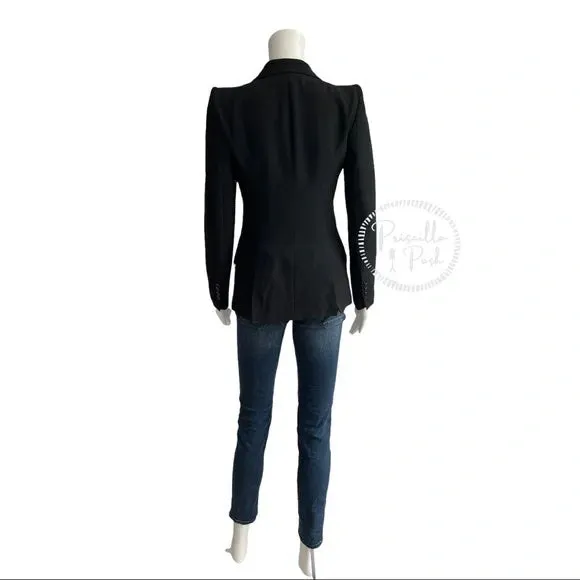 NWT Alexander McQueen Peak Shoulder Leaf Crepe Jacket in Black One Button Blazer IT 36