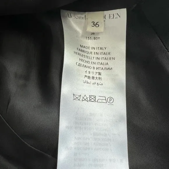 NWT Alexander McQueen Peak Shoulder Leaf Crepe Jacket in Black One Button Blazer IT 36