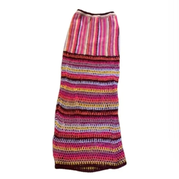 NWT Free People Bali Sunrise Crochet Knit Maxi Skirt Size XS - Multi Rainbow