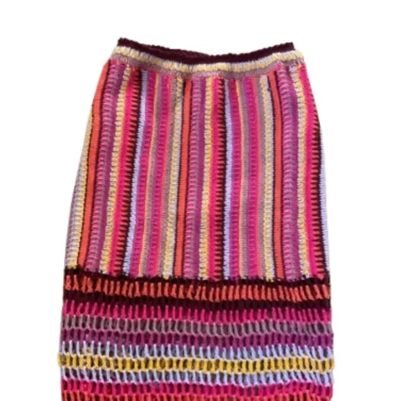NWT Free People Bali Sunrise Crochet Knit Maxi Skirt Size XS - Multi Rainbow