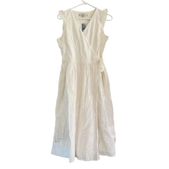 NWT! Loft Womens White Embroidered Sleeveless Wrap Maxi Dress Size SP