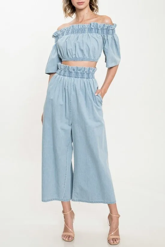 Off the shoulder Denim Set