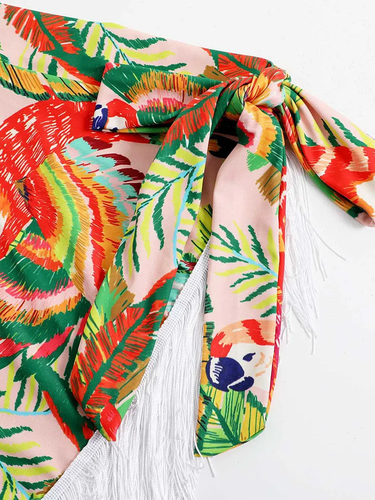One Shoulder Floral Print Strap Two Pieces With Bathing Suit Wrap Skirt