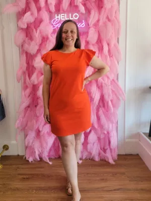 Orange Shift Dress with Ruffle Tiered Short Sleeve (Includes Plus!)
