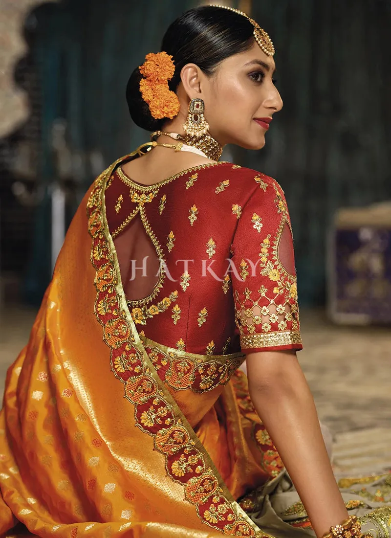 Orangish Grey Dual Tone Silk Saree