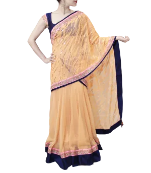 PEACH AND ROYAL BLUE LEHENGA SAREE