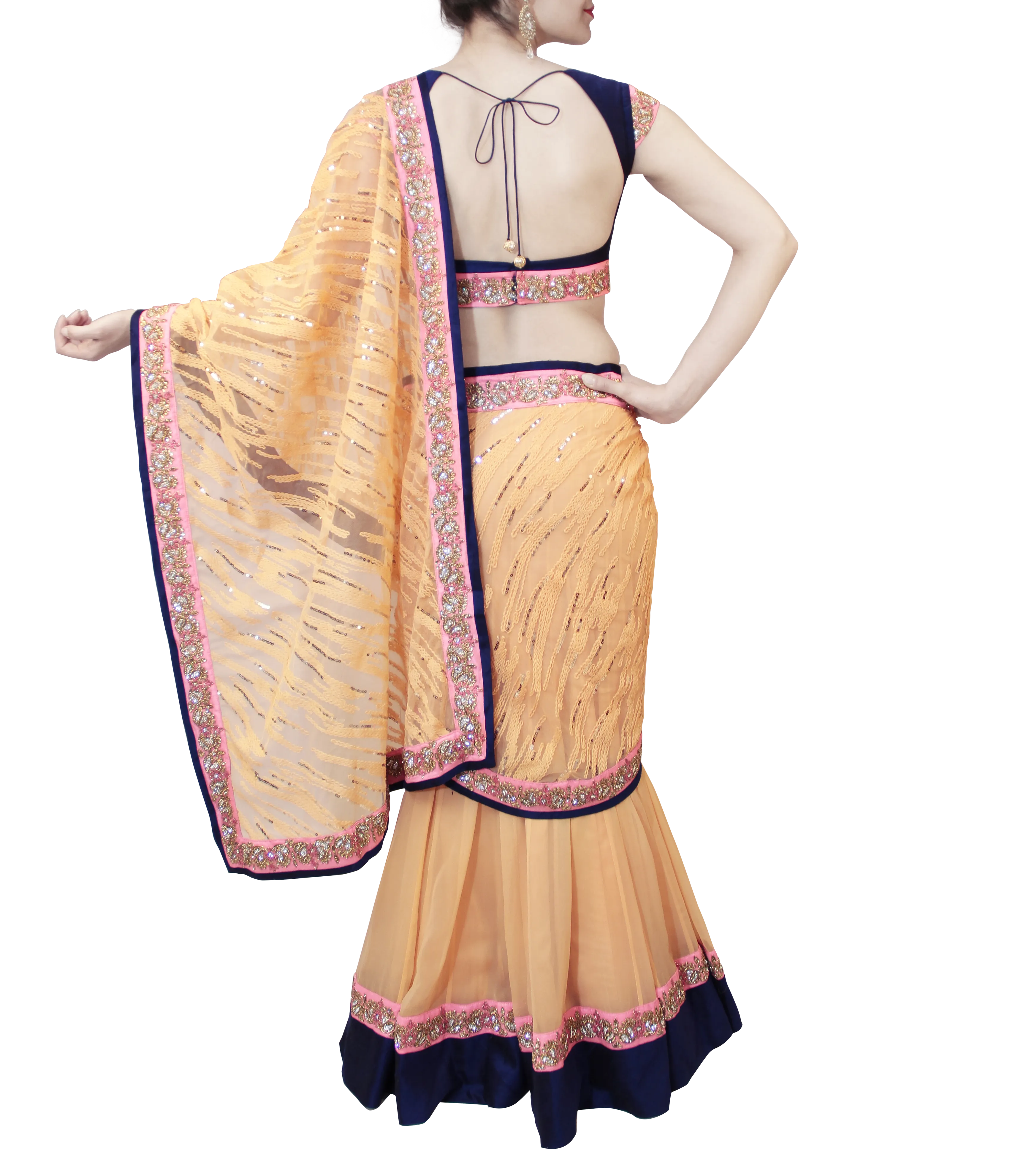 PEACH AND ROYAL BLUE LEHENGA SAREE