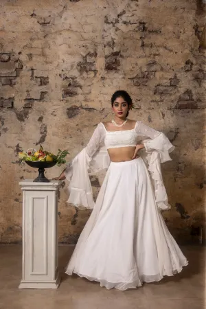 Pearl Hand Embroidered Blouse With Organza Skirt And Dupatta