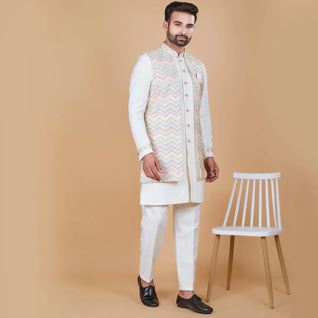 Pearl Off-White Indo-Western Ensemble with Designer Jacket
