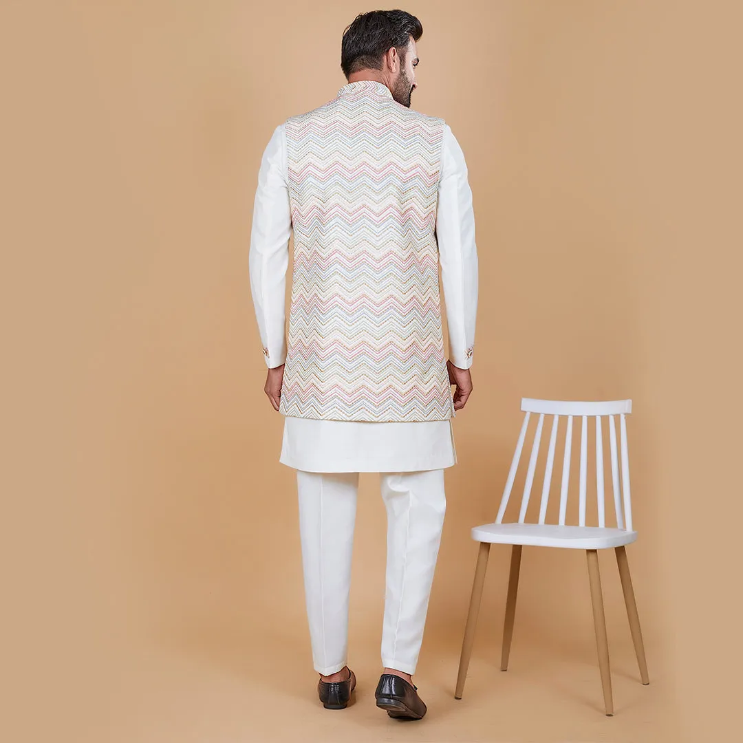 Pearl Off-White Indo-Western Ensemble with Designer Jacket