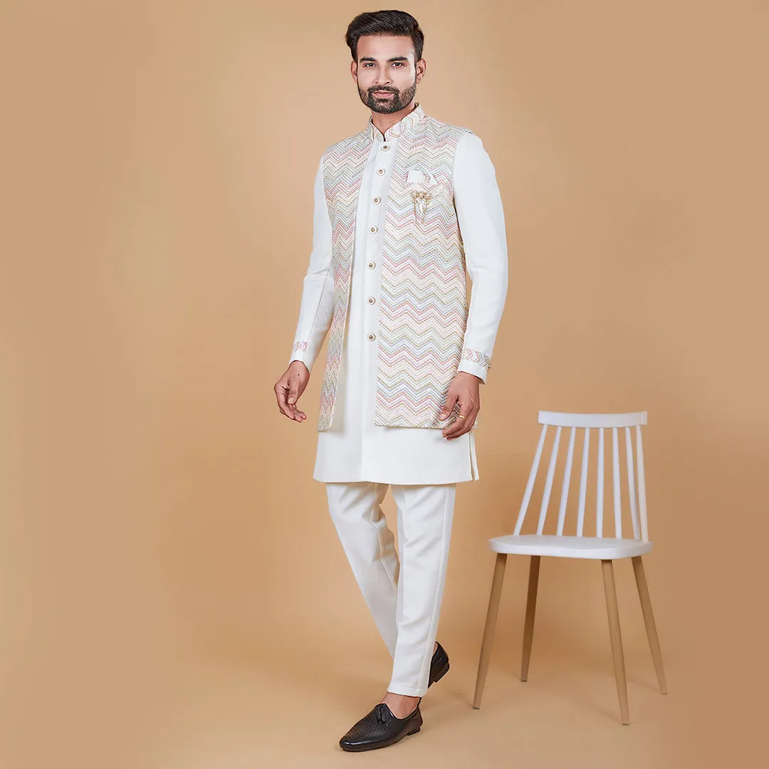 Pearl Off-White Indo-Western Ensemble with Designer Jacket