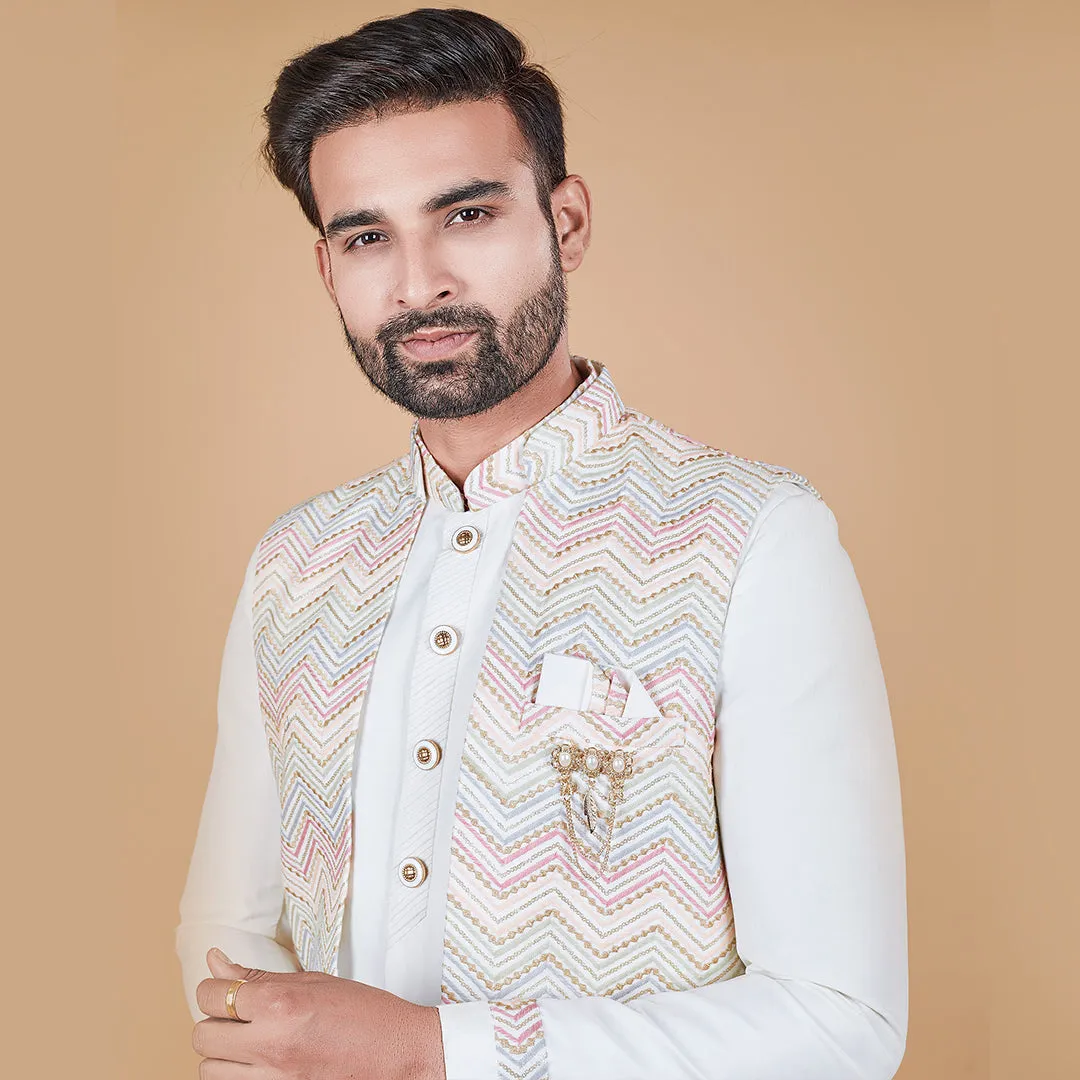 Pearl Off-White Indo-Western Ensemble with Designer Jacket