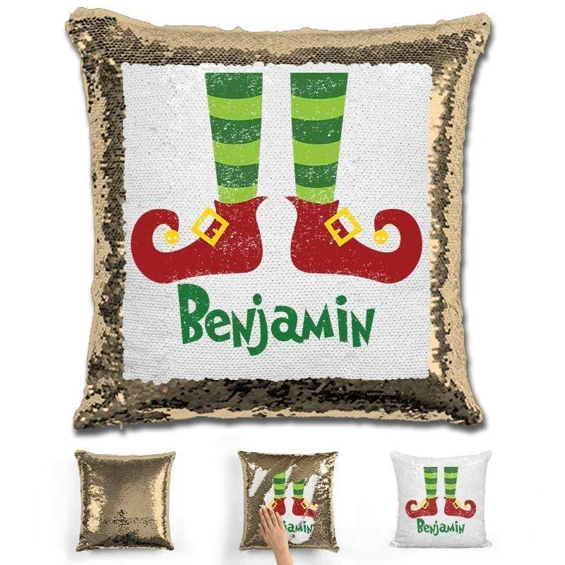 Personalized Elf Legs Christmas Magic Sequin Pillow