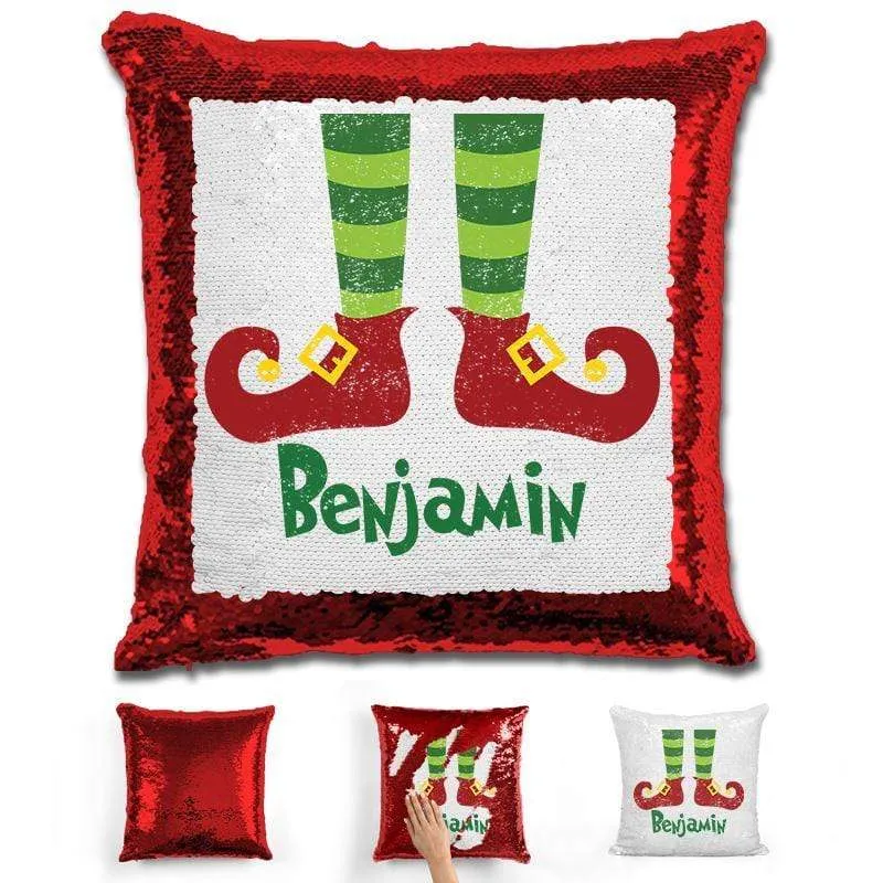 Personalized Elf Legs Christmas Magic Sequin Pillow