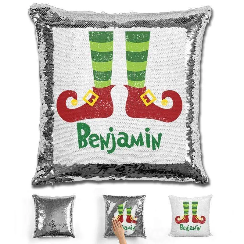 Personalized Elf Legs Christmas Magic Sequin Pillow