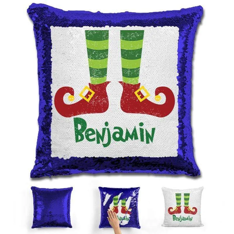 Personalized Elf Legs Christmas Magic Sequin Pillow