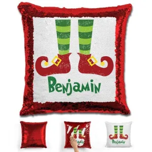 Personalized Elf Legs Christmas Magic Sequin Pillow