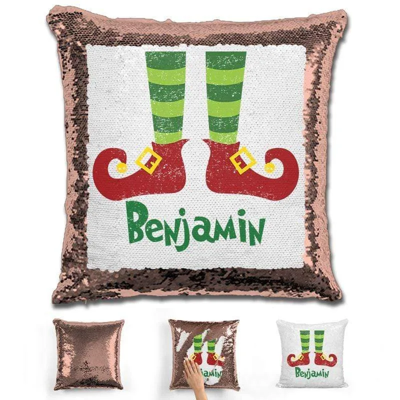 Personalized Elf Legs Christmas Magic Sequin Pillow