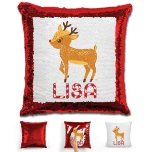 Personalized Reindeer Christmas Magic Sequin Pillow