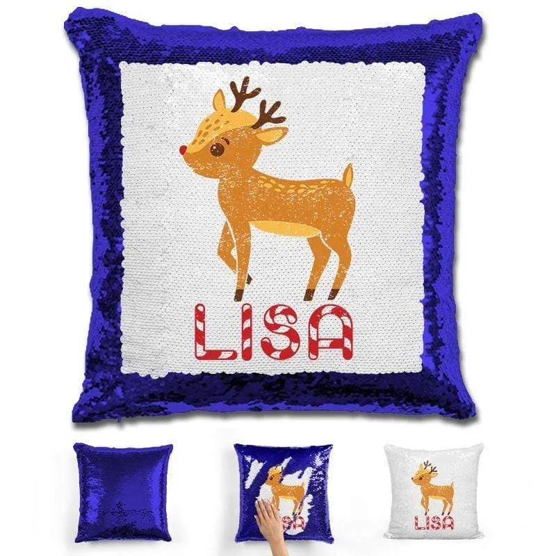 Personalized Reindeer Christmas Magic Sequin Pillow