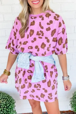 Pink Leopard Mineral Wash Side Pocket Shift Mini Dress