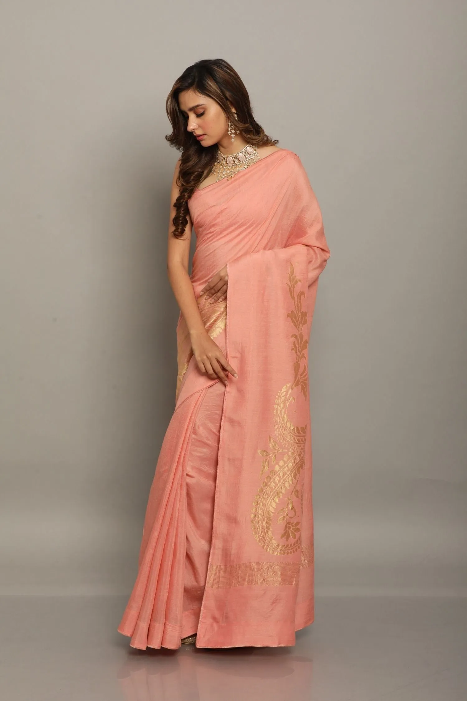 Pink Muga Silk Saree