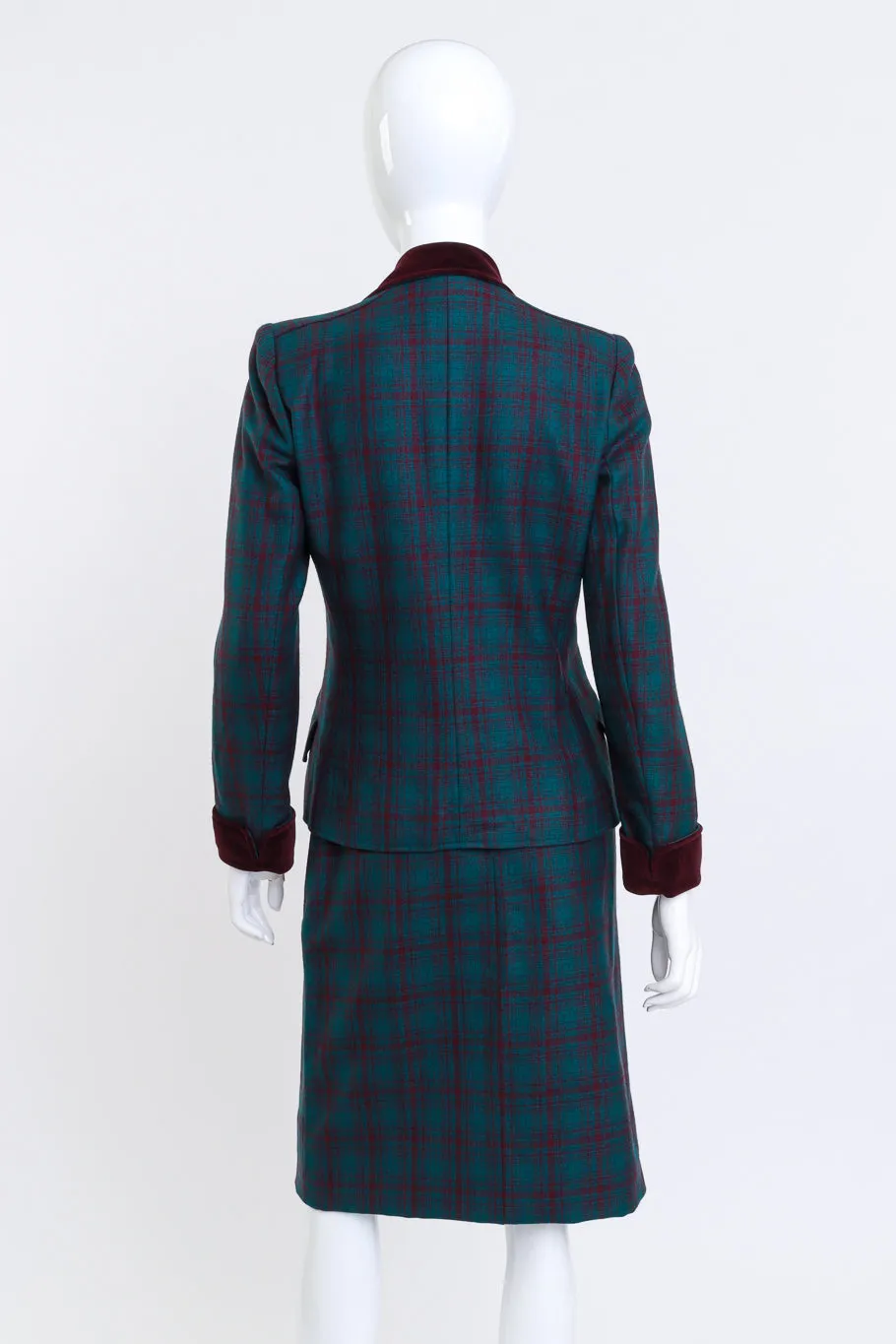 Plaid Velvet Trim Jacket & Skirt Set
