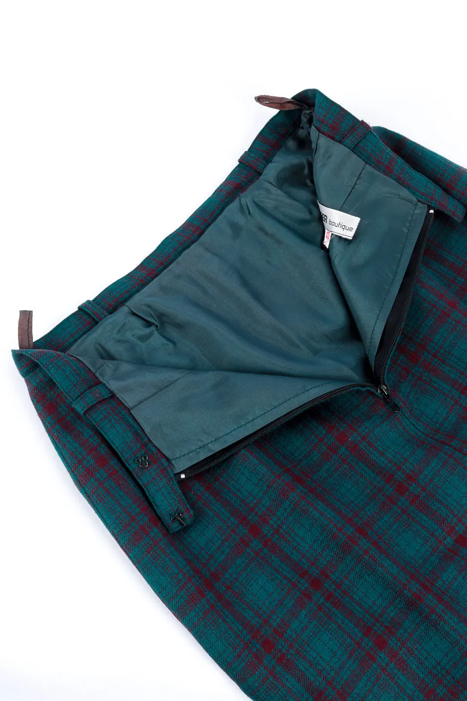 Plaid Velvet Trim Jacket & Skirt Set