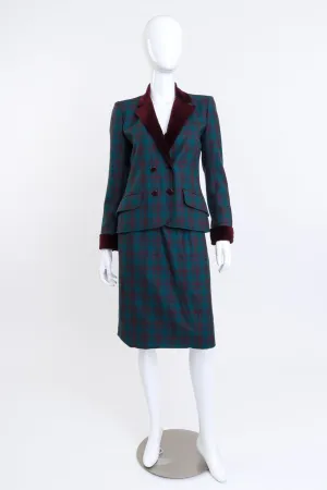 Plaid Velvet Trim Jacket & Skirt Set