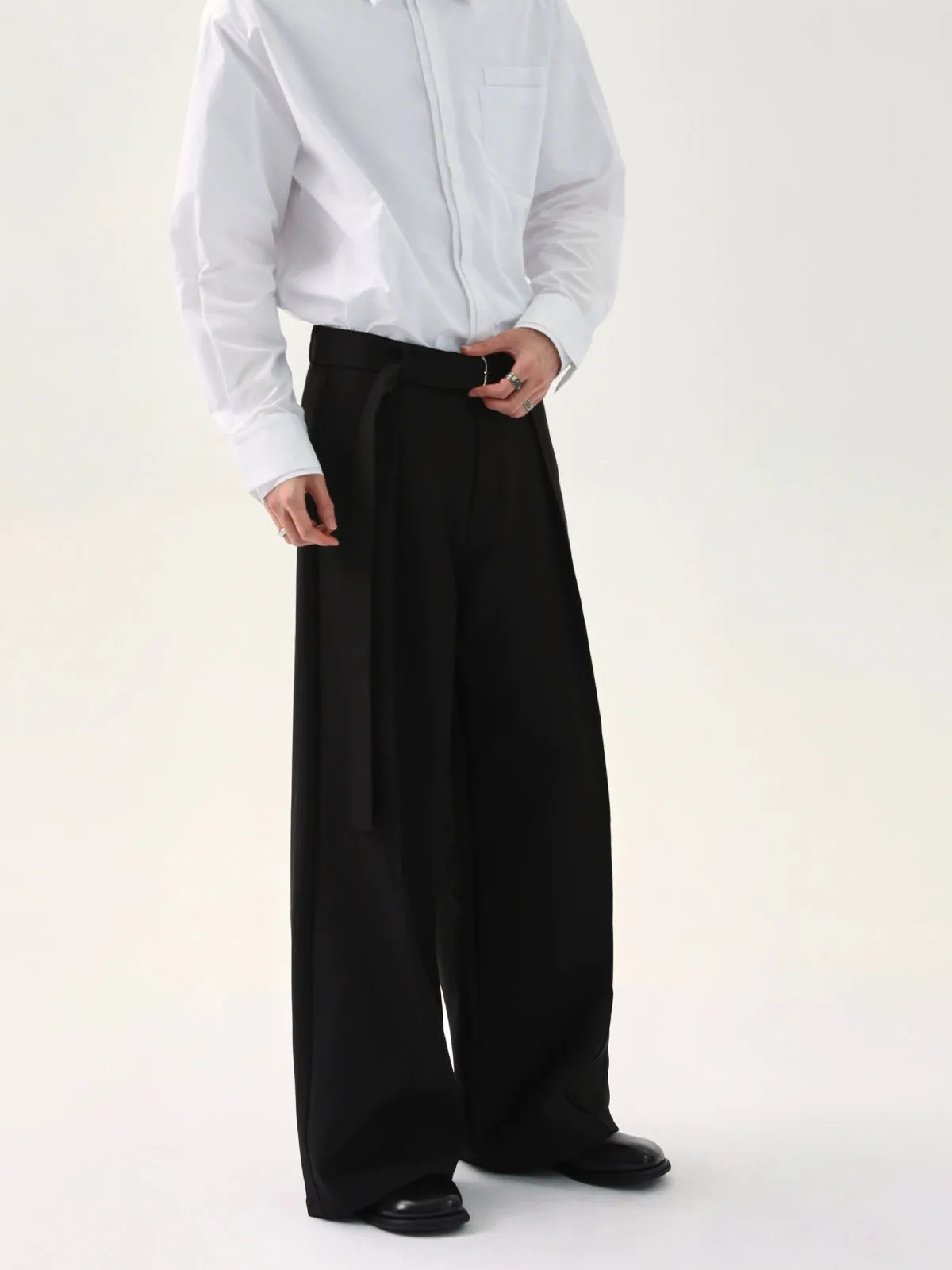 Pleated Chiffon Wide-Leg Pants