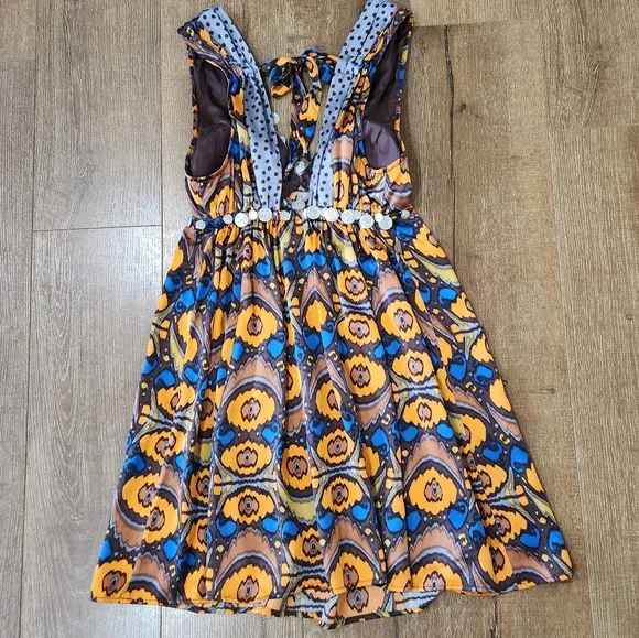 Plenty by Tracy Reese Anthropology silk printed coin trim sleeveless dress sz 4