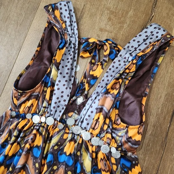 Plenty by Tracy Reese Anthropology silk printed coin trim sleeveless dress sz 4