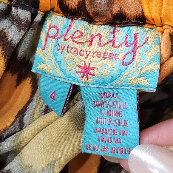 Plenty by Tracy Reese Anthropology silk printed coin trim sleeveless dress sz 4