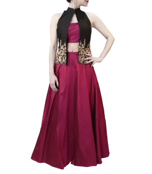 PLUM LEHENGA WITH BLACK BLAZER