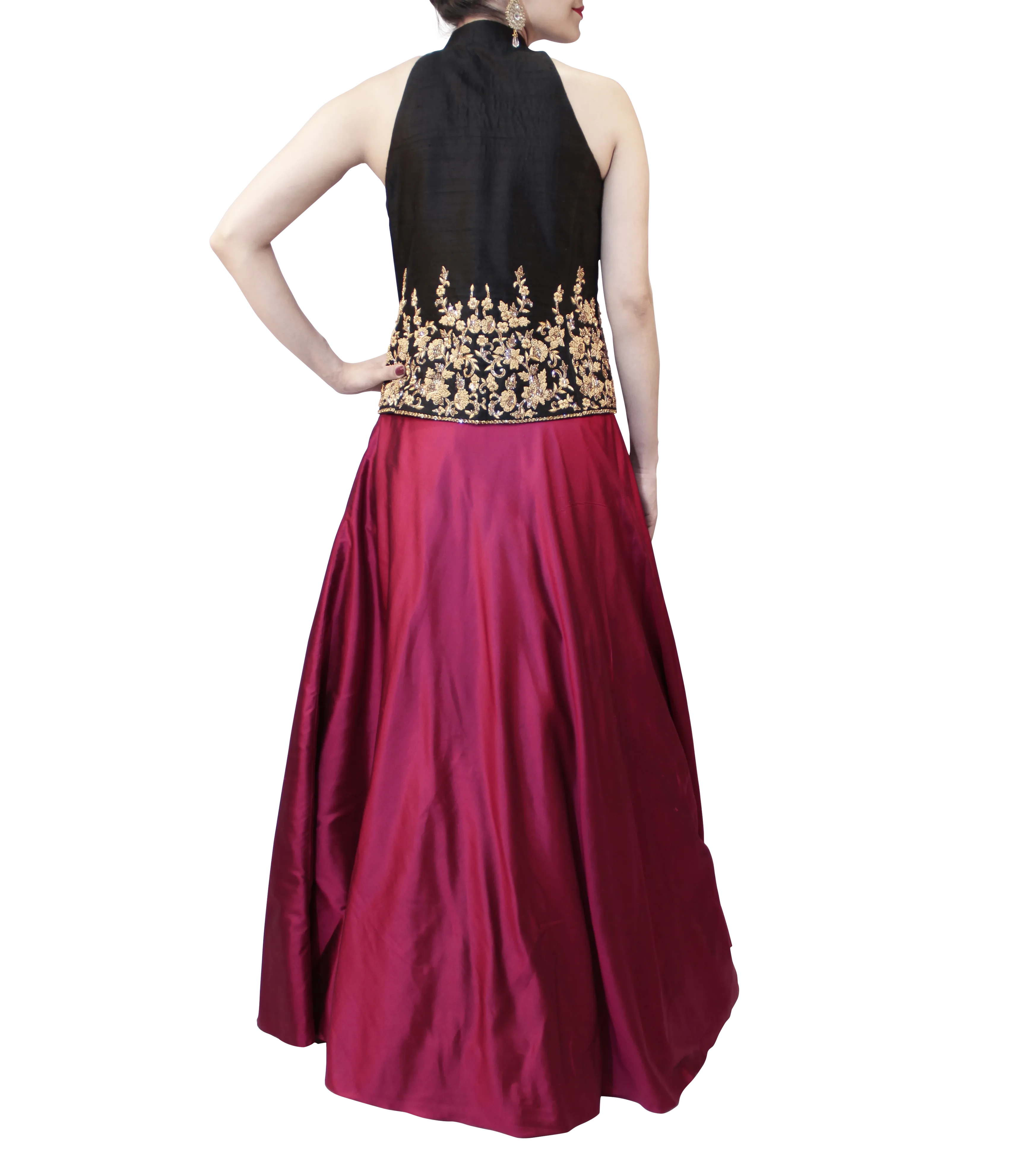 PLUM LEHENGA WITH BLACK BLAZER