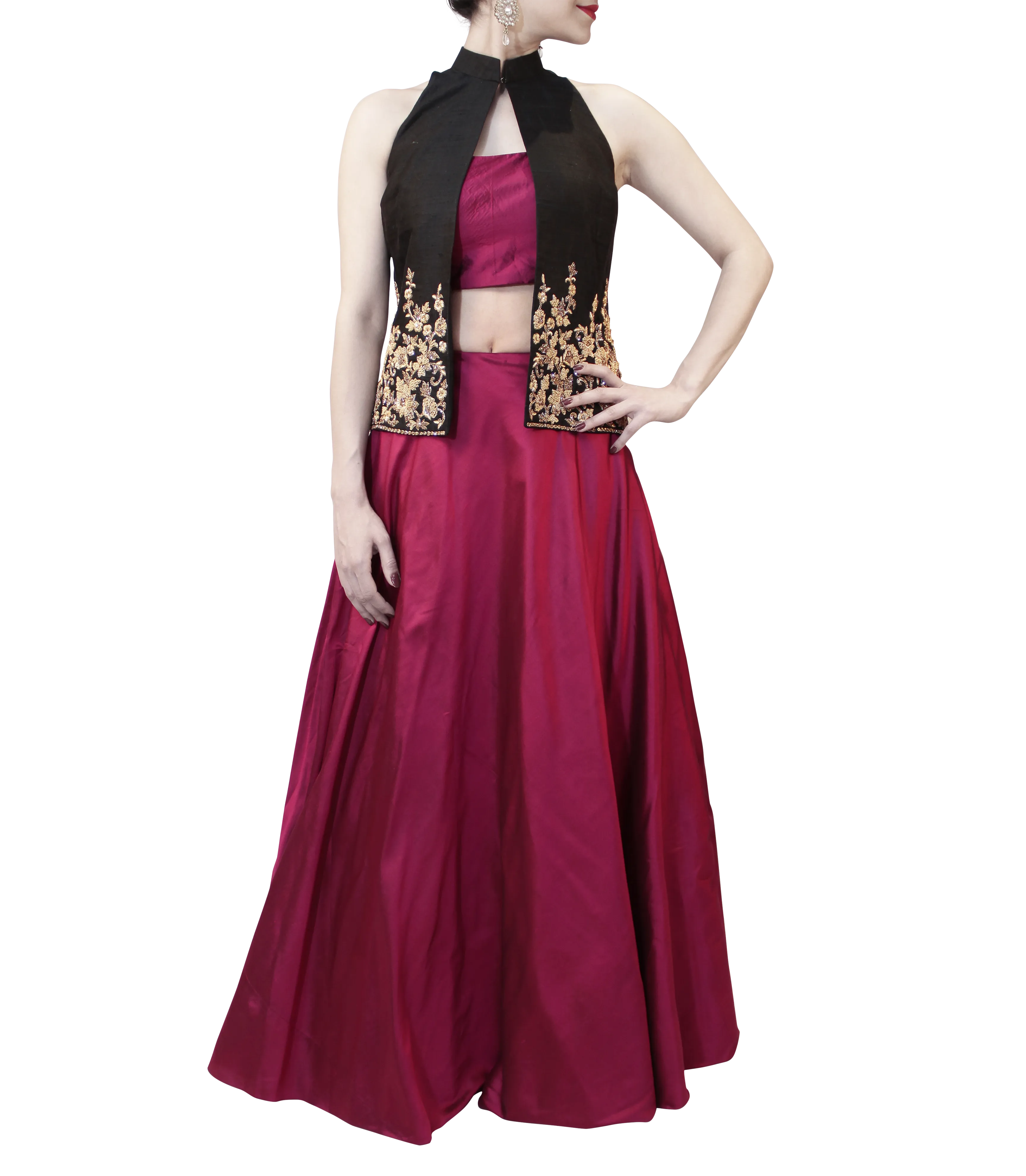 PLUM LEHENGA WITH BLACK BLAZER