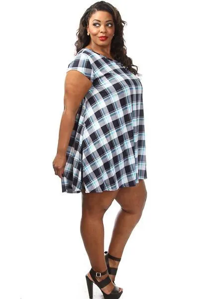 Plus Size Plaid Unique Print Shift Dress