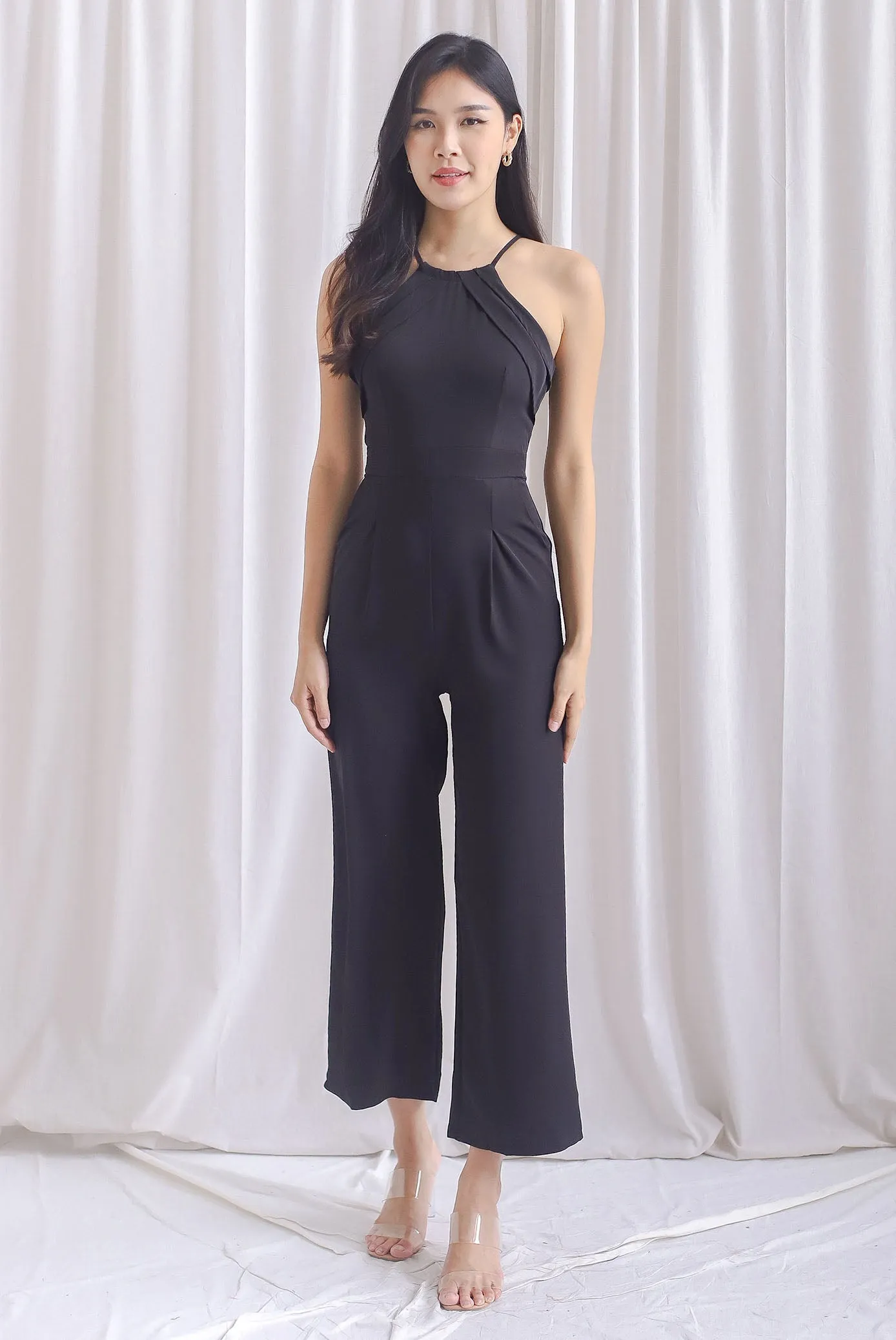 Polina Origami Halter Jumpsuit In Black